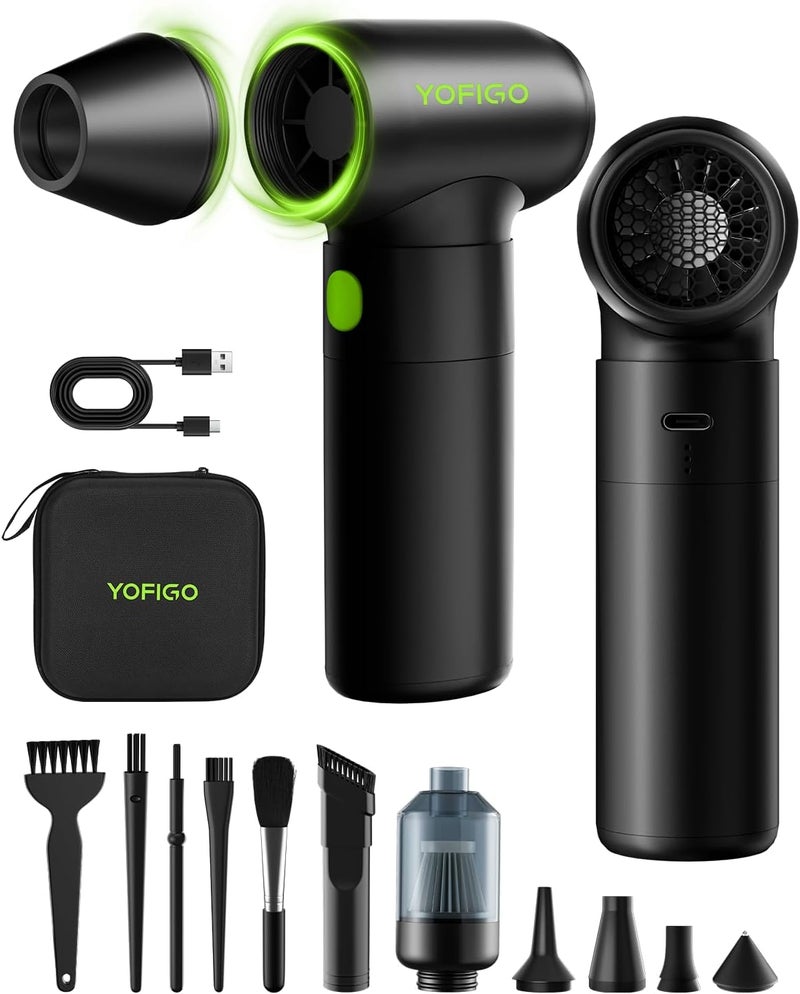 YOFIGO Electric Air Duster, Compressed Air Duster 2-in-1 Cordless Mini Vacuum 130,000 RPM 4400mAh Rechargeable PC Keyboard Cleaner for Computer Car Camera Camping (K7) - Image 1